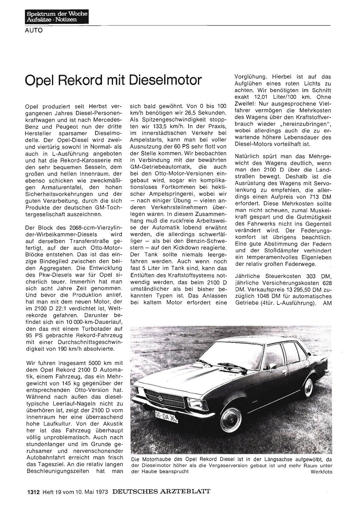 Vorschauseite 1: Opel Rekord mit Dieselmotor