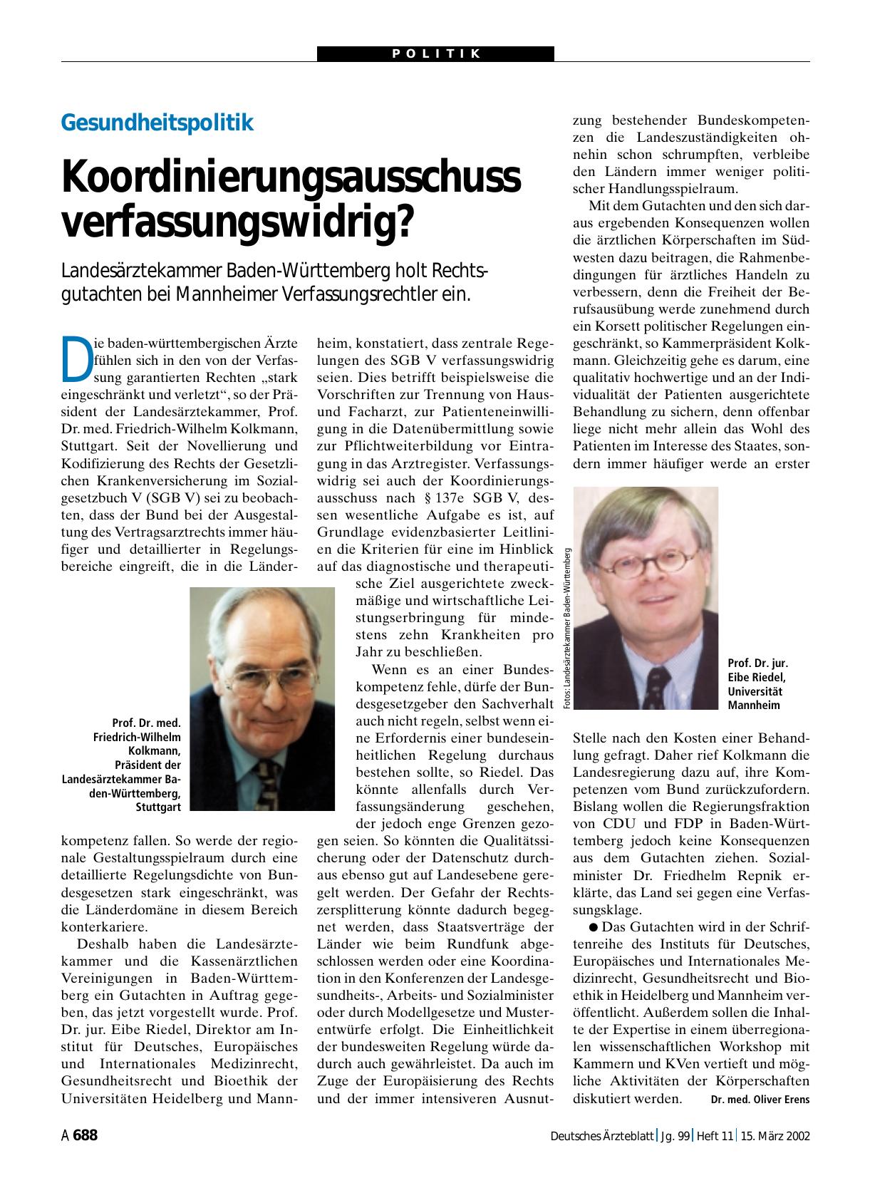 Vorschauseite 1: Gesundheitspolitik: Koordinierungsausschuss verfassungswidrig?
