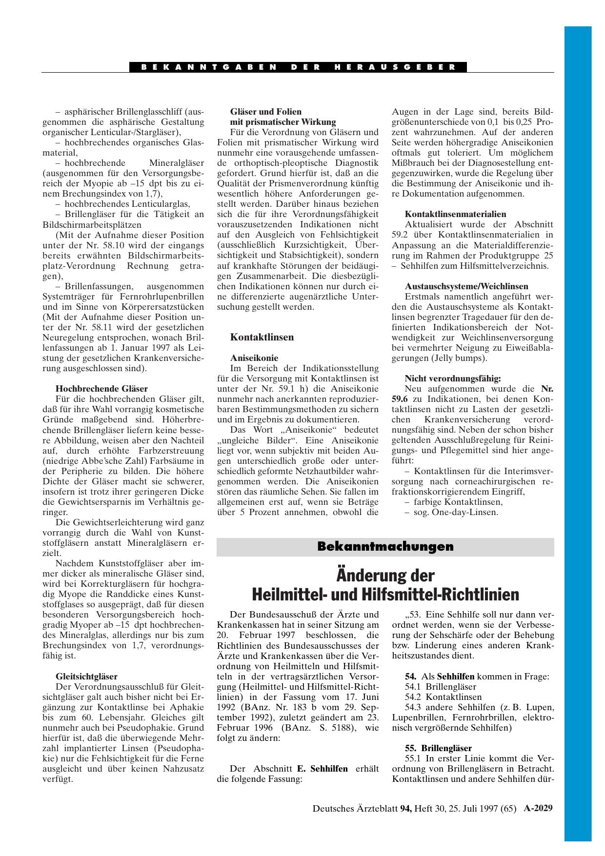 Vorschauseite 1: Bekanntmachungen: Änderung der Heilmittelund Hilfsmittel-Richtlinien