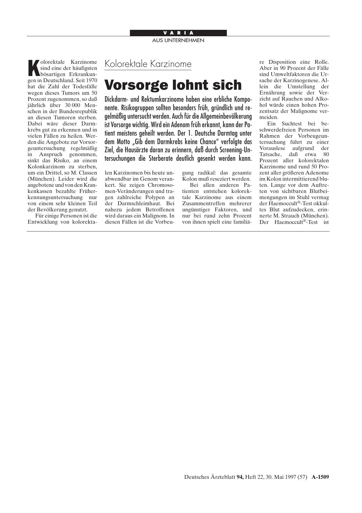Vorschauseite 1: Kolorektale Karzinome: Vorsorge lohnt sich