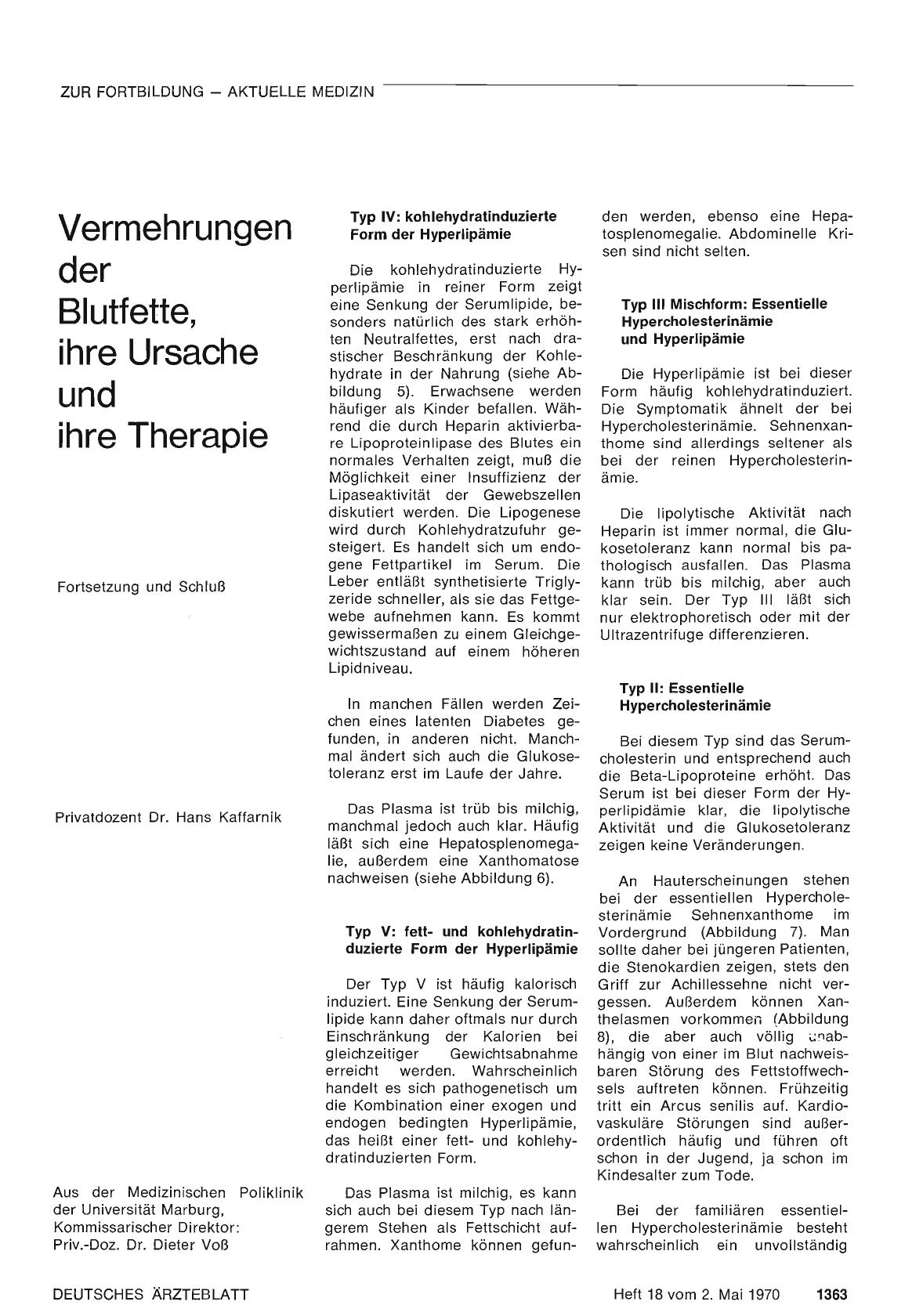 Vorschauseite 1: Vermehrungen der Blutfette, ihre Ursache und ihre Therapie (Fortsetzung und Schluß)