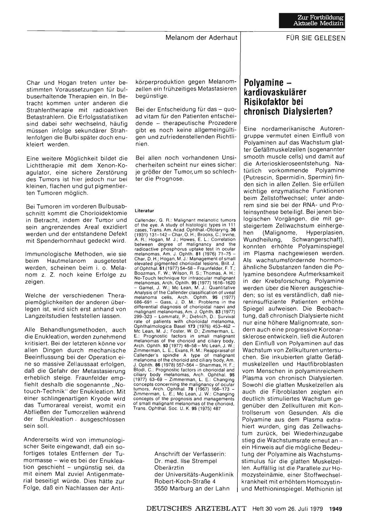 Vorschauseite 1: Polyamine — kardiovaskulärer Risikofaktor bei chronisch Dialysierten?