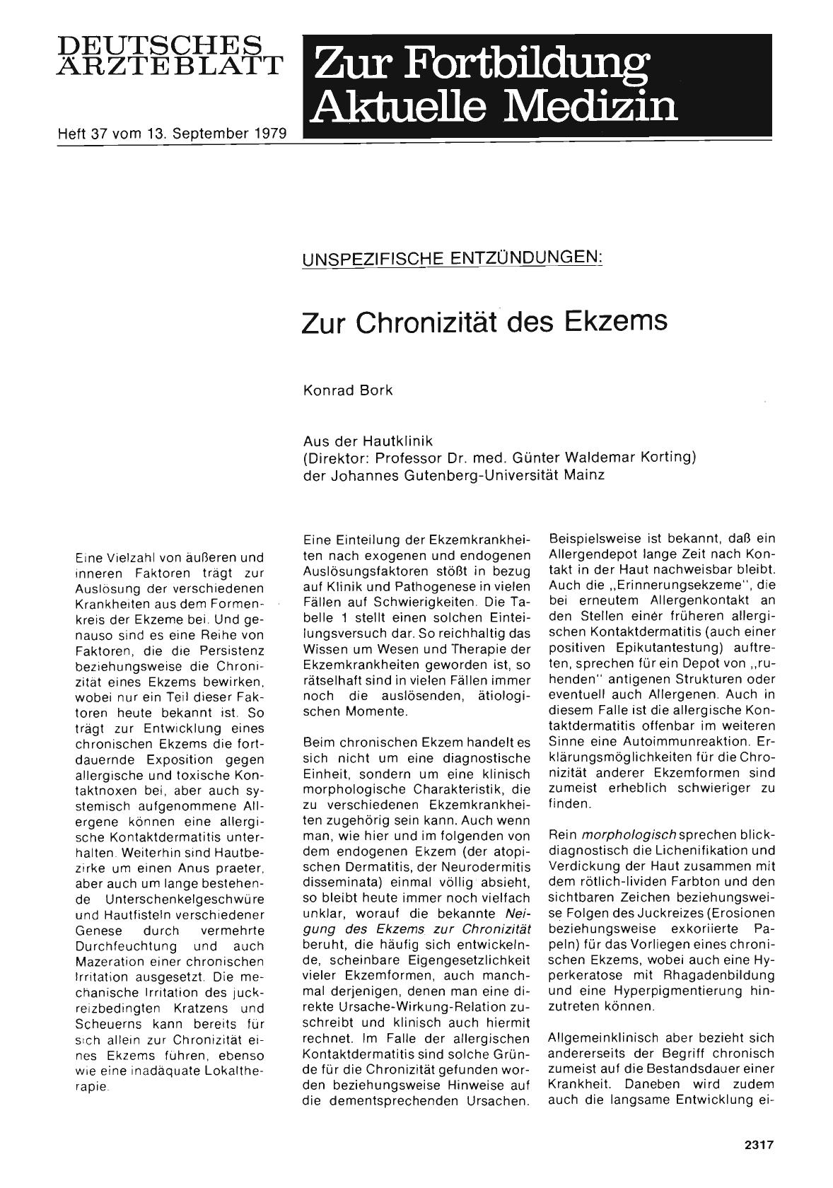 Vorschauseite 1: UNSPEZIFISCHE ENTZÜNDUNGEN: Zur Chronizität des Ekzems