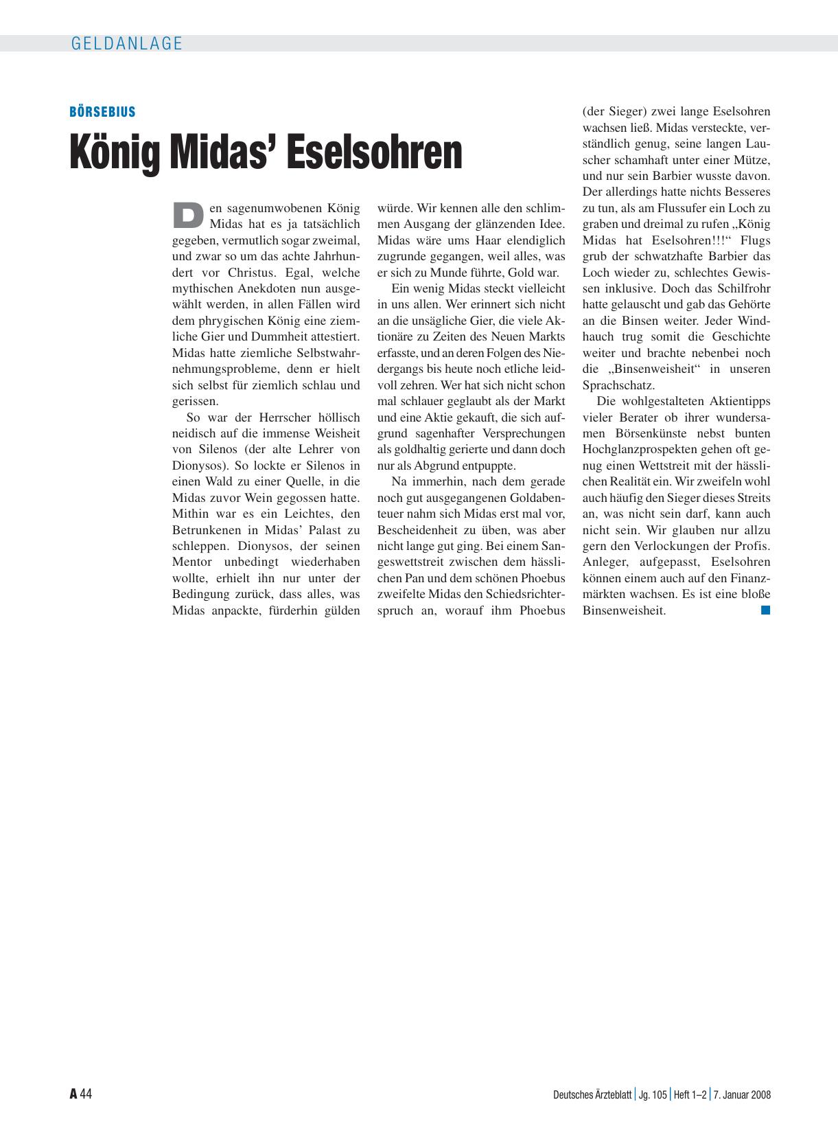 Vorschauseite 1: Börsebius: König Midas’ Eselsohren