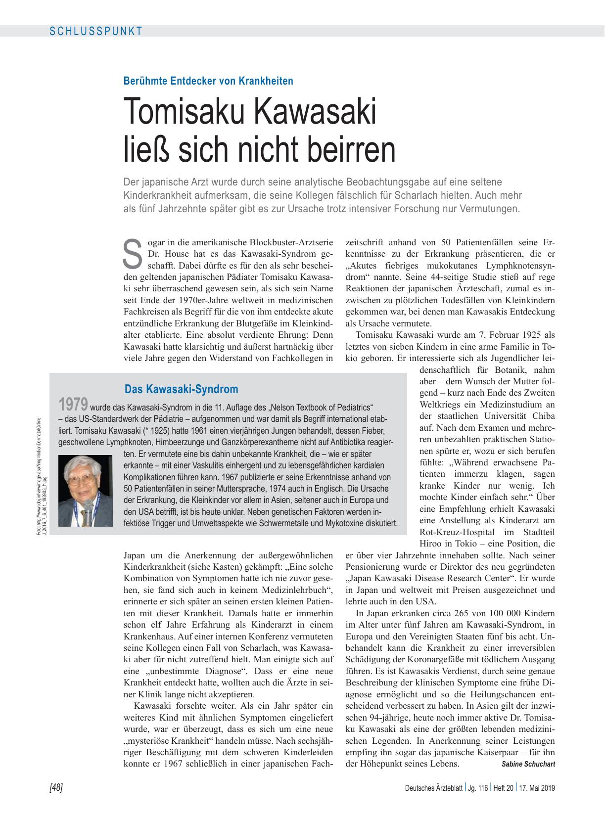 Vorschauseite 1: Berühmte Entdecker von Krankheiten: Tomisaku Kawasaki ließ sich nicht beirren