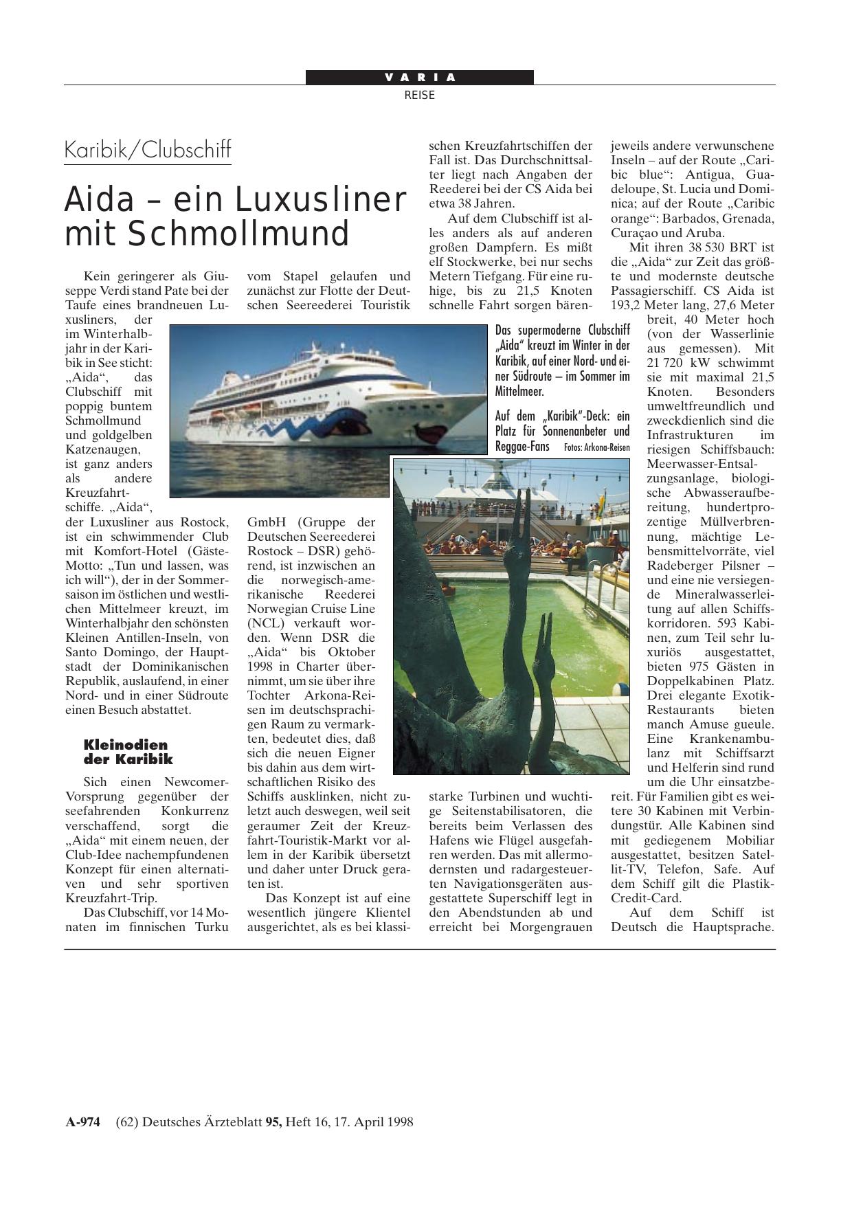 Vorschauseite 1: Karibik/Clubschiff: Aida - ein Luxusliner mit Schmollmund