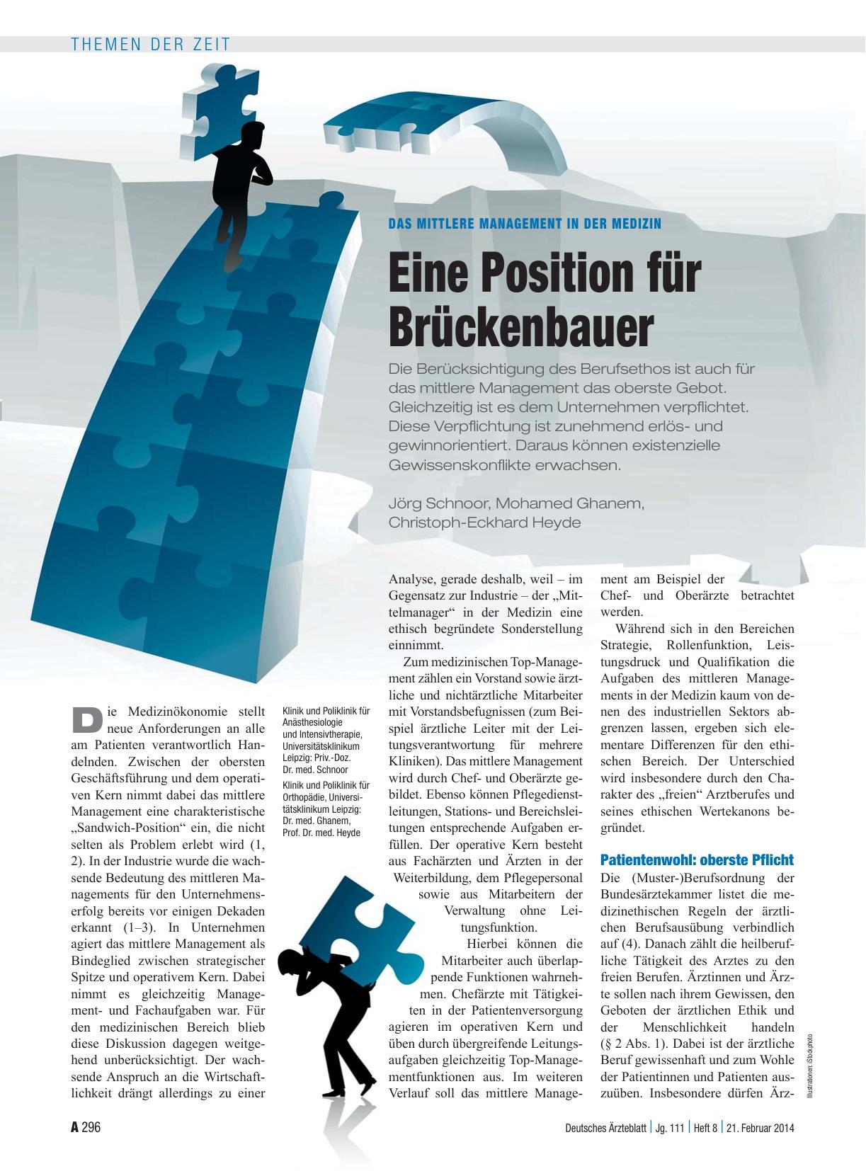 Vorschauseite 1: Das mittlere Management in der Medizin: Eine Position für Brückenbauer