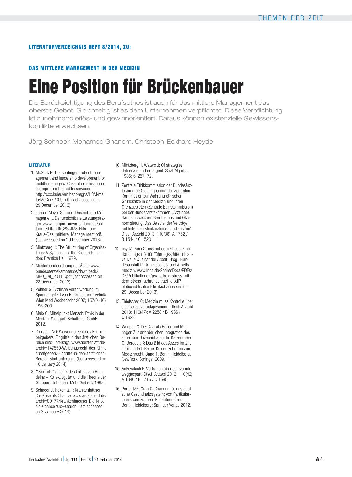 Vorschauseite 4: Das mittlere Management in der Medizin: Eine Position für Brückenbauer