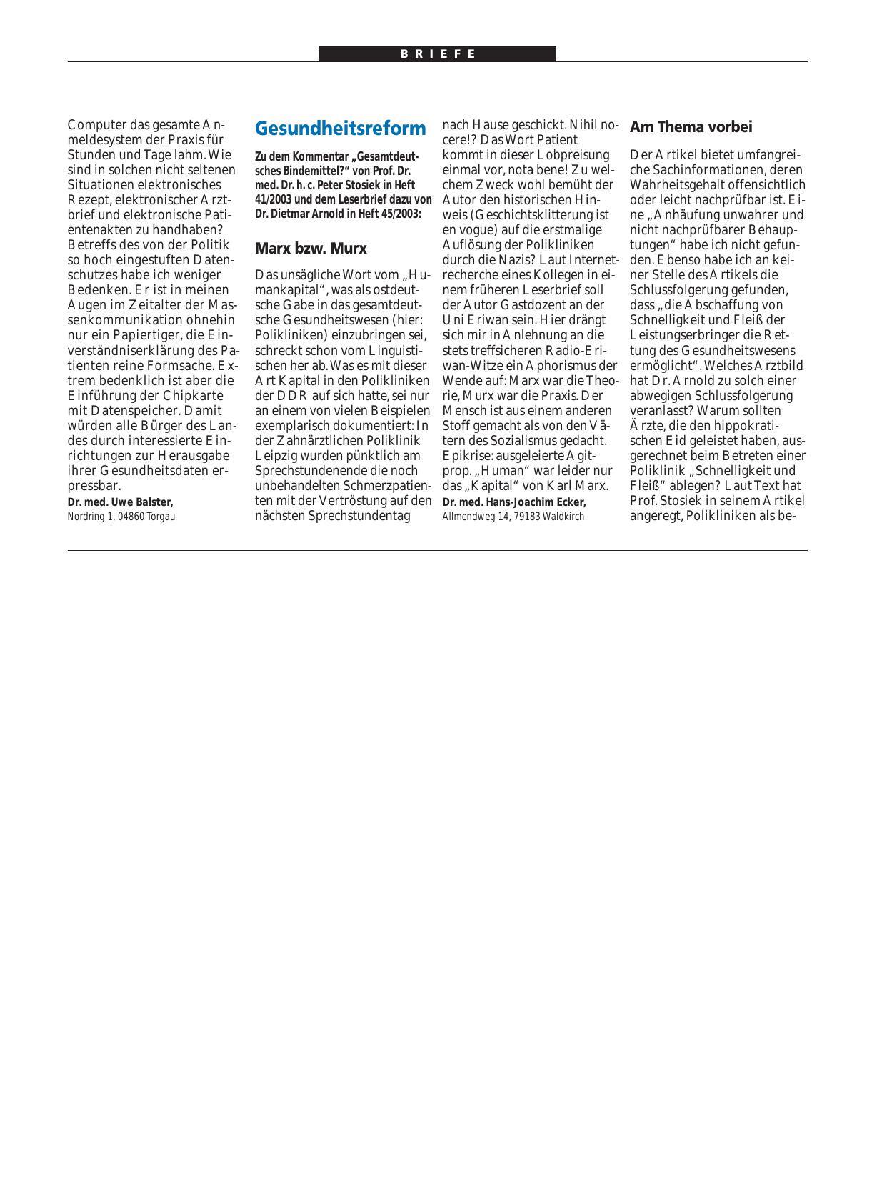 Vorschauseite 1: Gesundheitsreform: Am Thema vorbei