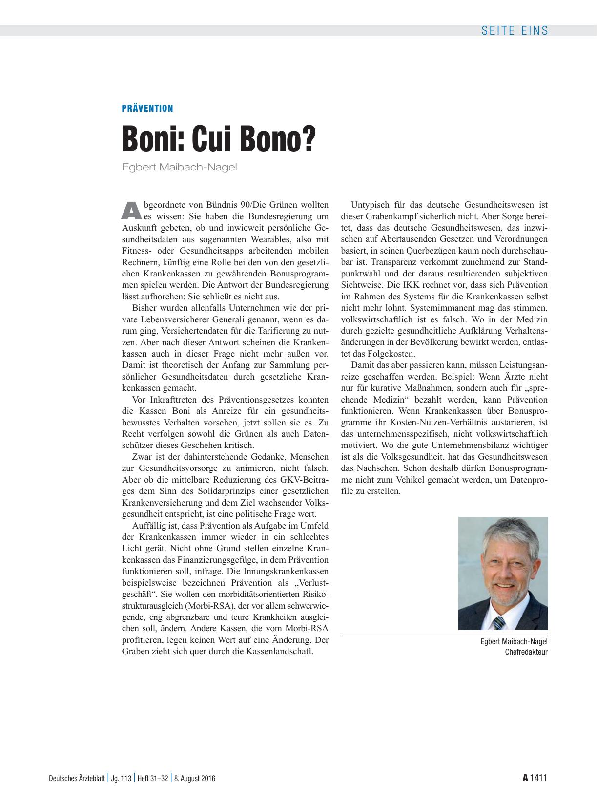 Vorschauseite 1: Prävention: Boni – Cui Bono?