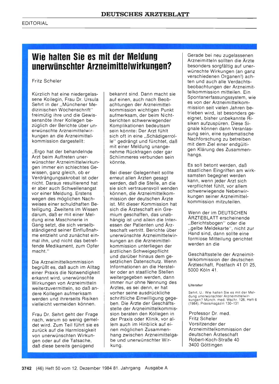Vorschauseite 1: Wie halten Sie es mit der Meldung unerwünschter Arzneimittelwirkungen?