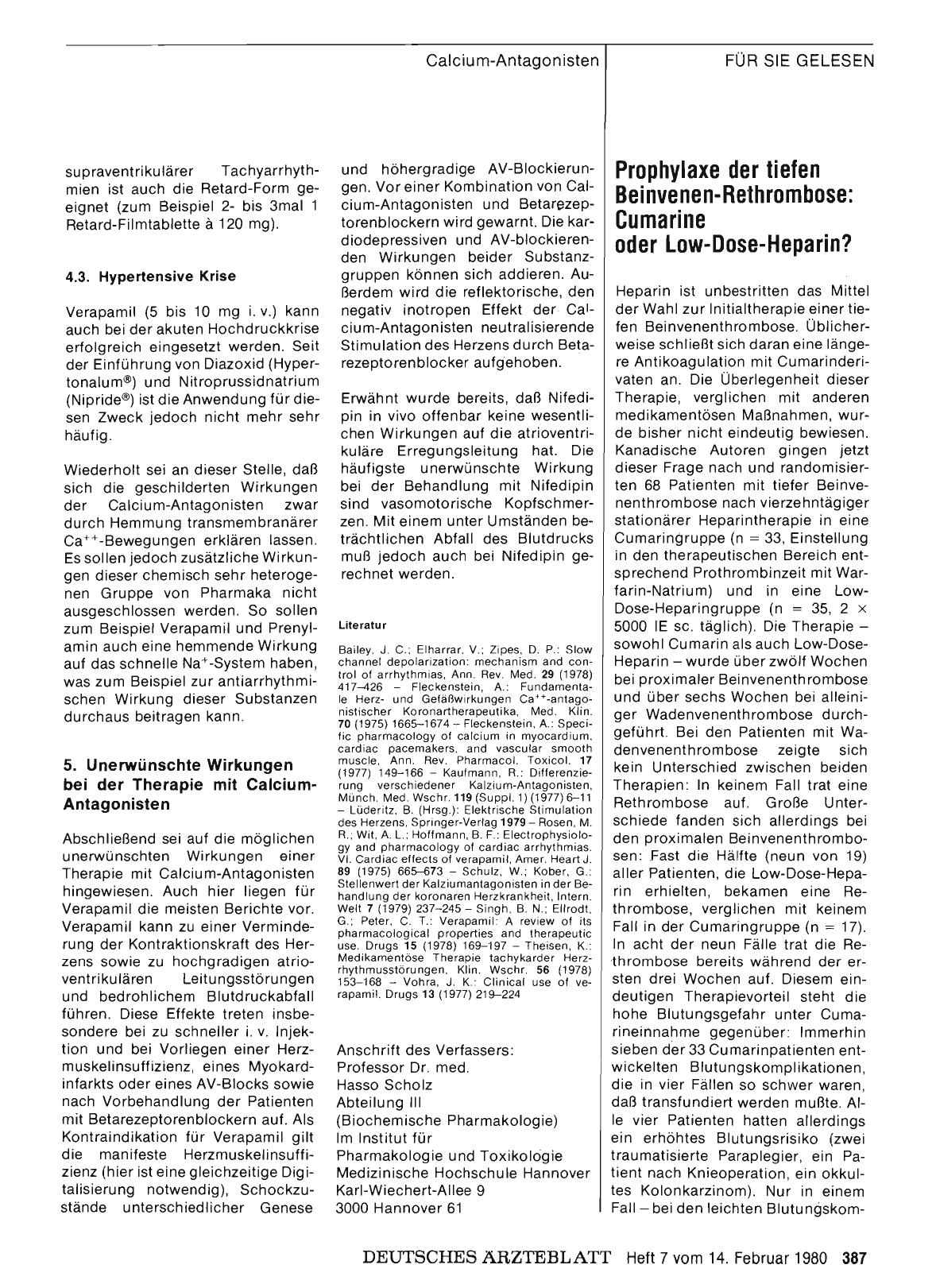 Vorschauseite 1: Prophylaxe der tiefen Beinvenen-Rethrombose: Cumarine oder Low-Dose-Heparin?