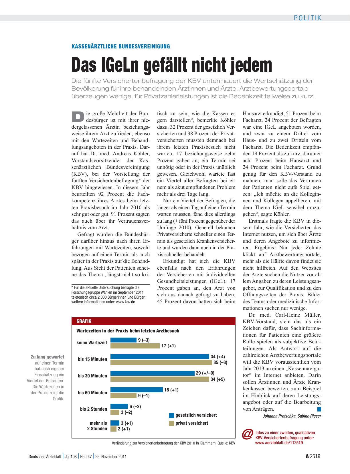 Vorschauseite 1: Kassenärztliche Bundesvereinigung: Das IGeLn gefällt nicht jedem