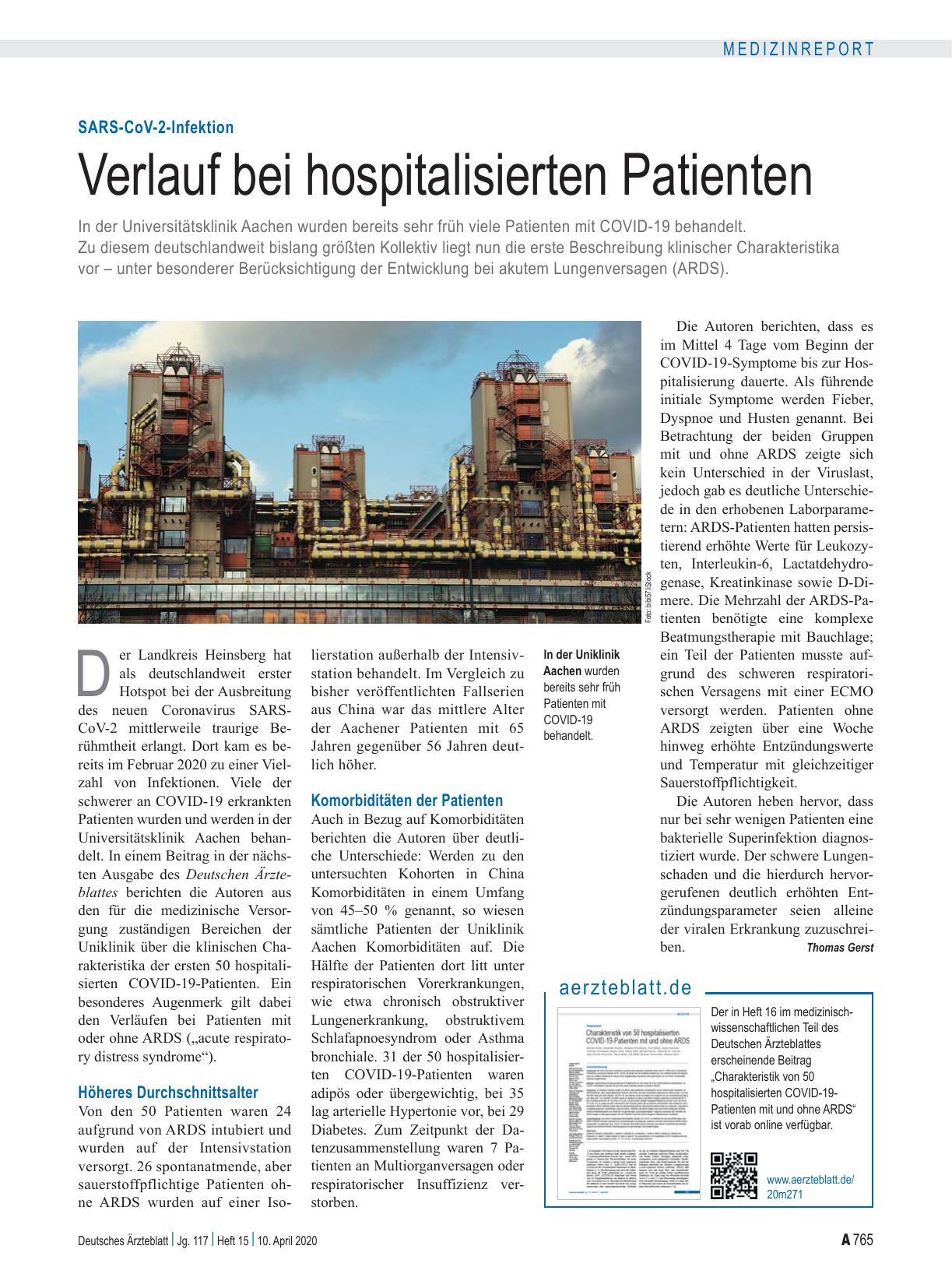 Vorschauseite 1: SARS-CoV-2-Infektion: Verlauf bei hospitalisierten Patienten