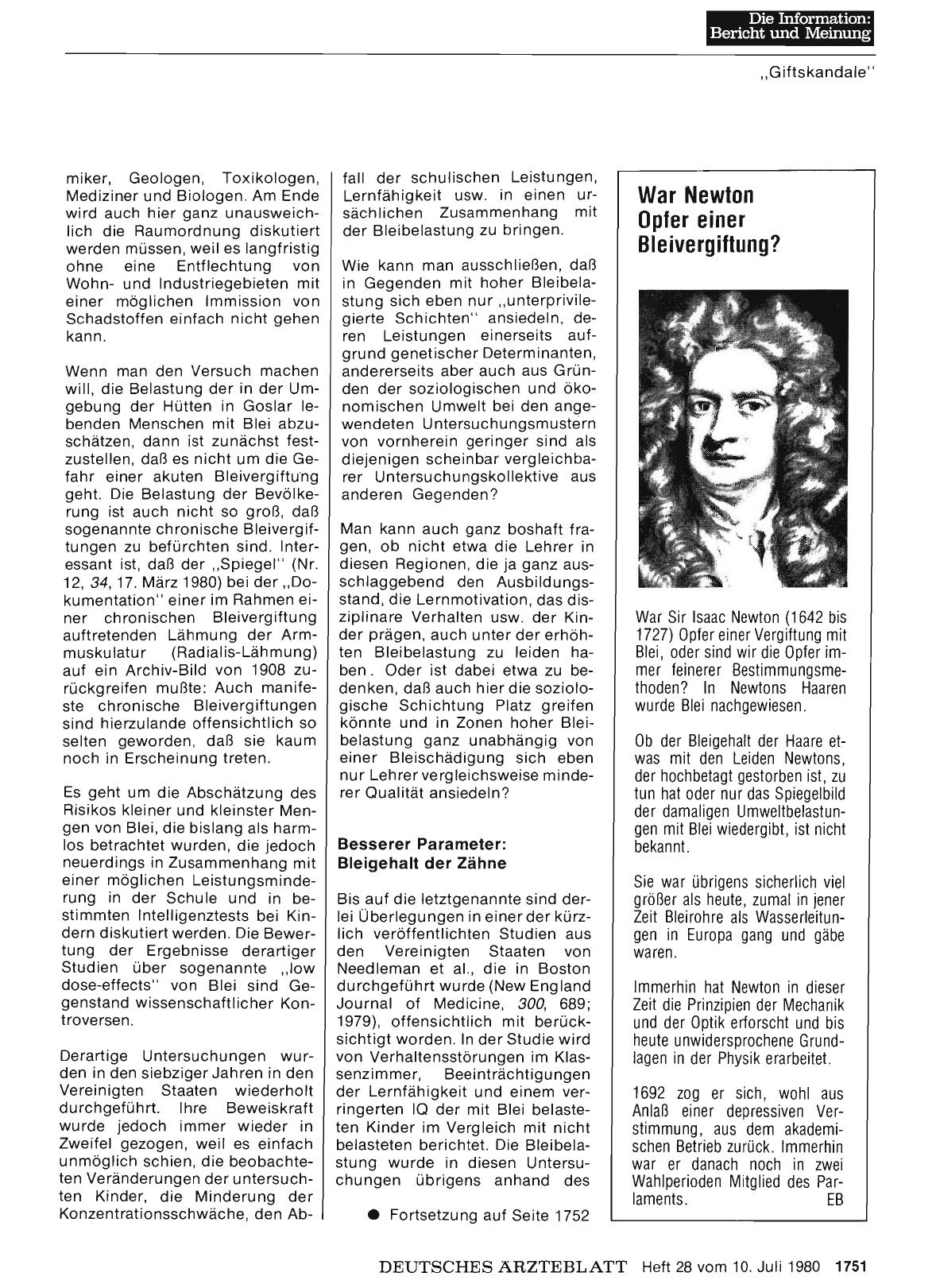 Vorschauseite 1: War Newton Opfer einer Bleivergiftung?