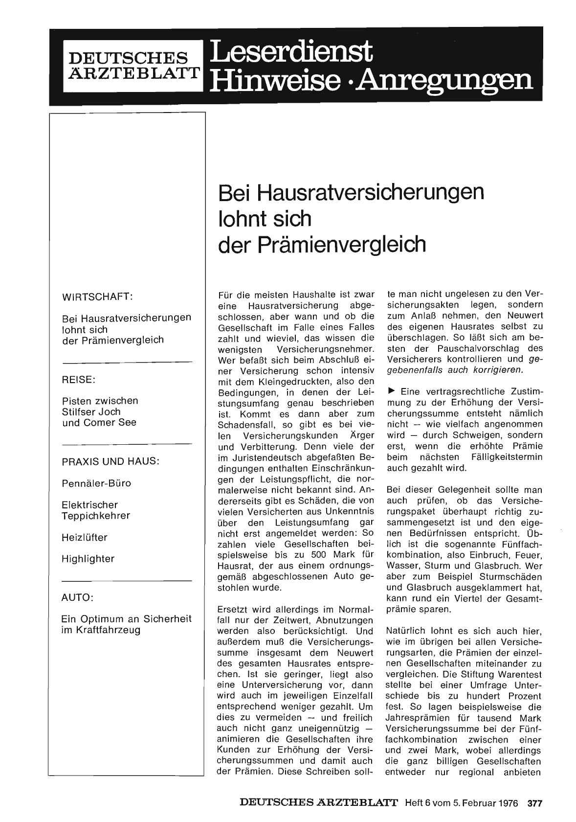 Vorschauseite 1: Bei Hausratversicherungen lohnt sich der Prämienvergleich