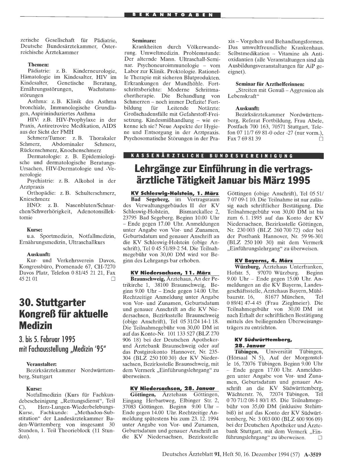 Vorschauseite 1: 30. Stuttgarter Kongreß für aktuelle Medizin