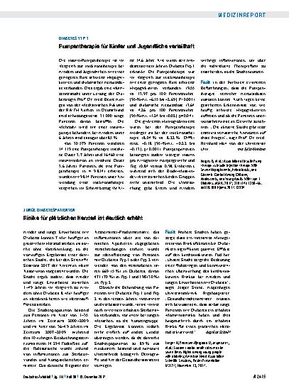 Vorschauseite 1: Diabetes Typ 1: Pumpentherapie für Kinder und Jugendliche vorteilhaft