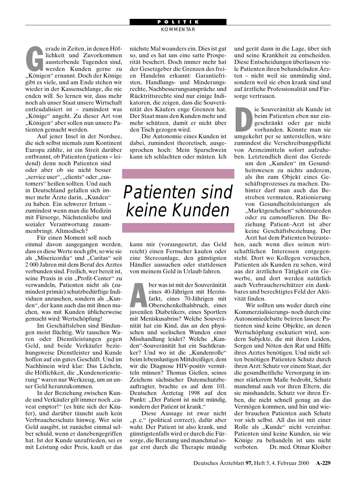 Vorschauseite 1: Patienten sind keine Kunden