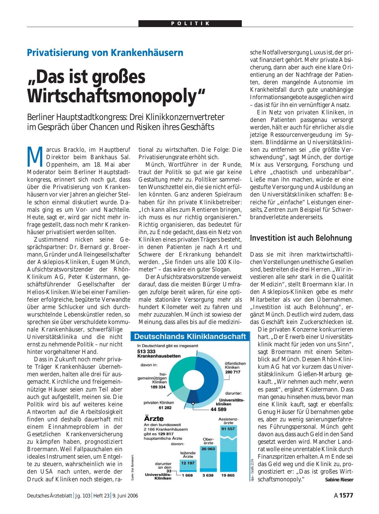 Vorschauseite 1: Privatisierung von Krankenhäusern: „Das ist großes Wirtschaftsmonopoly“