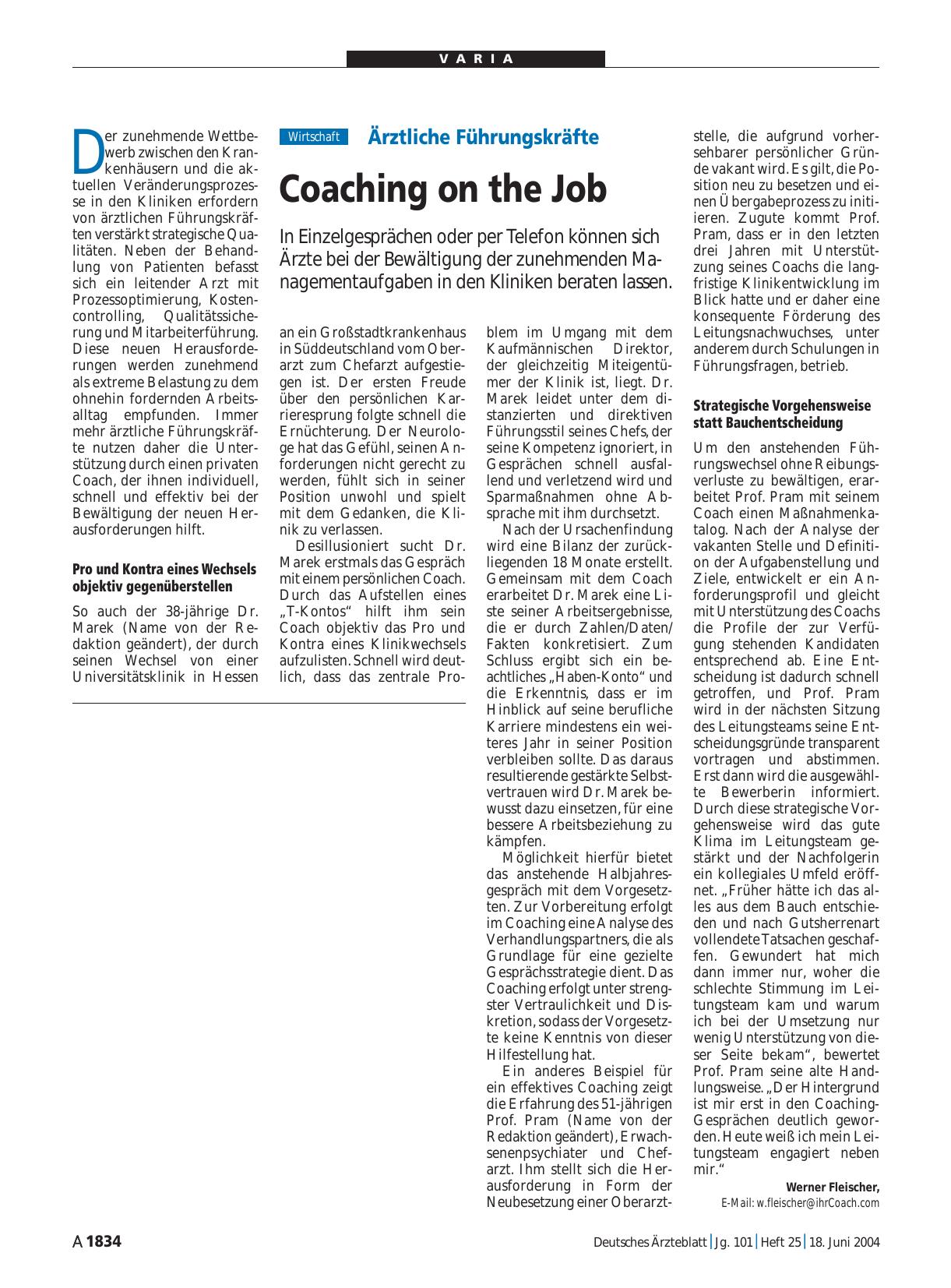 Vorschauseite 1: Ärztliche Führungskräfte: Coaching on the Job