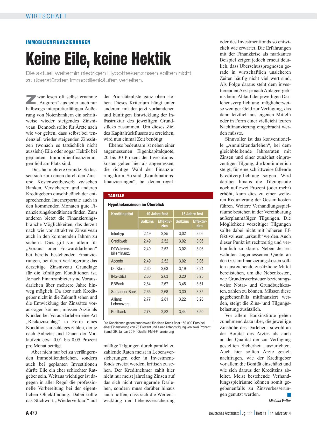 Vorschauseite 1: Immobilienfinanzierungen: Keine Eile, keine Hektik
