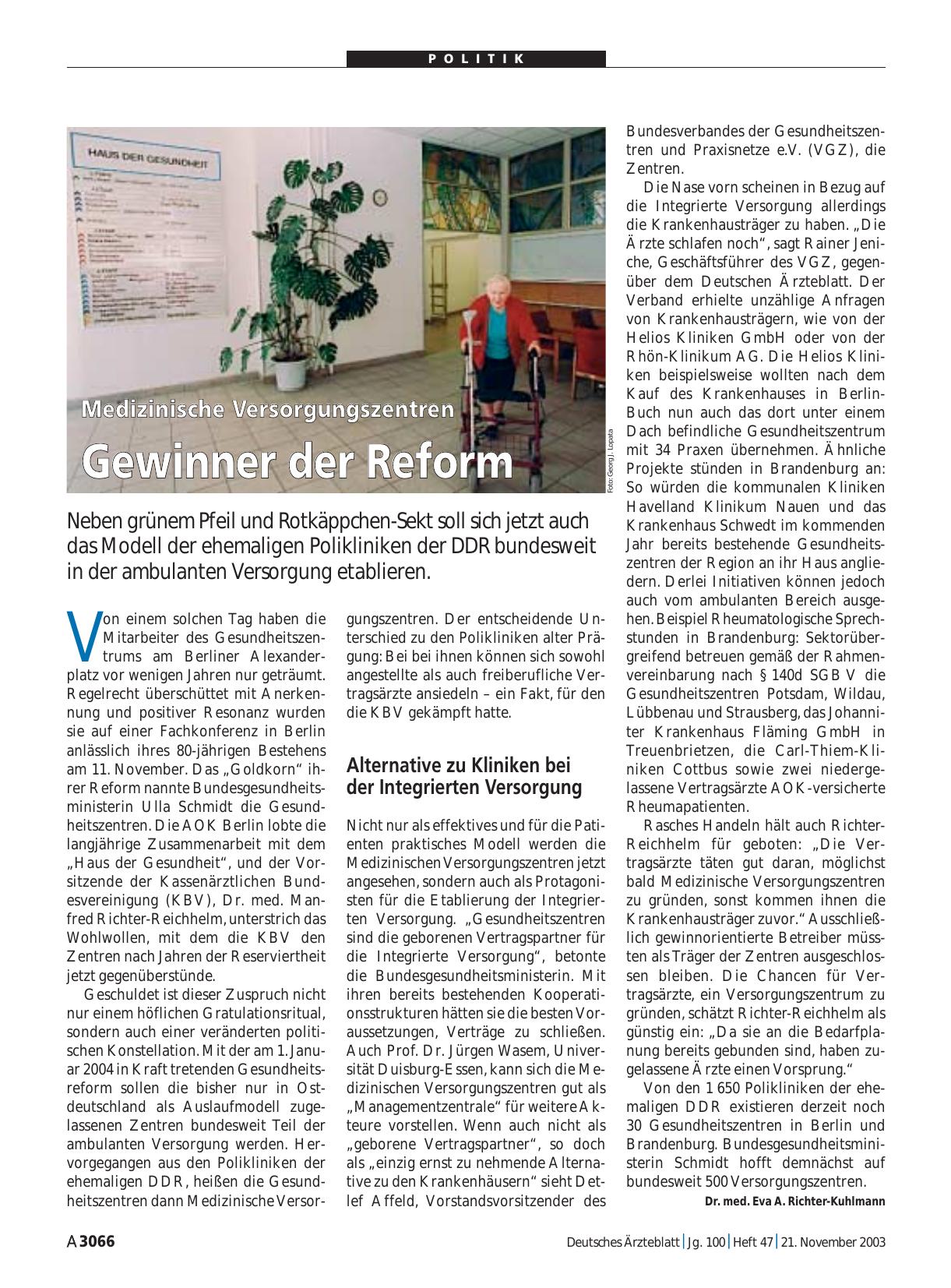 Vorschauseite 1: Medizinische Versorgungszentren: Gewinner der Reform