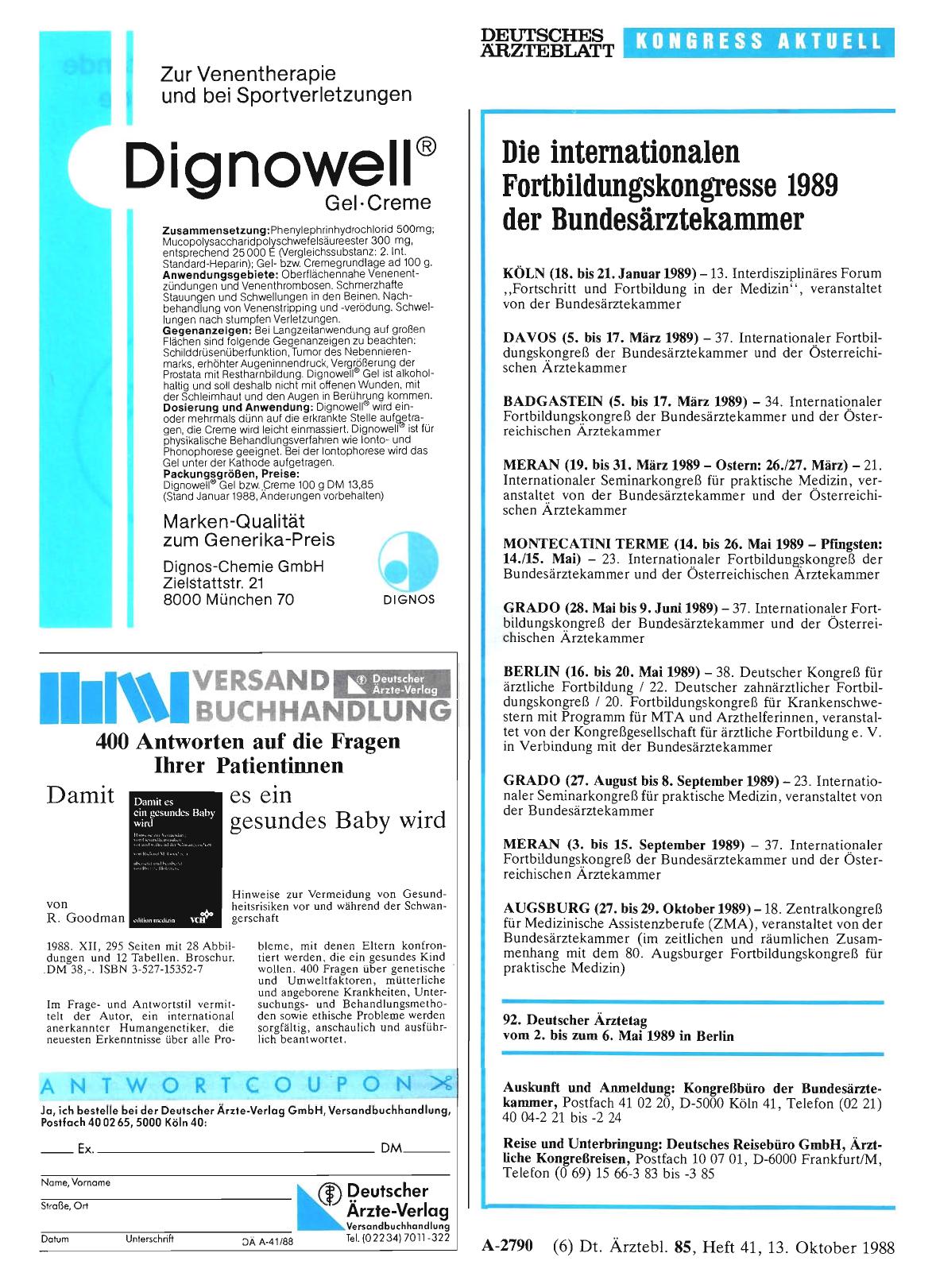 Vorschauseite 1: Die internationalen Fortbildungskongresse 1989 der Bundesärztekammer