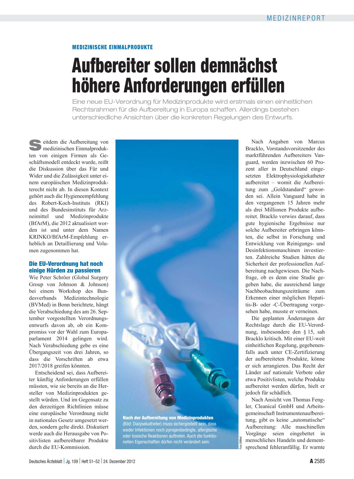Vorschauseite 1: Medizinische Einmalprodukte: Aufbereiter sollen demnächst höhere Anforderungen erfüllen