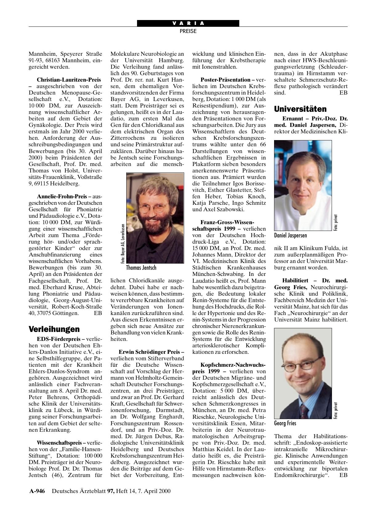 Vorschauseite 1: Verleihungen