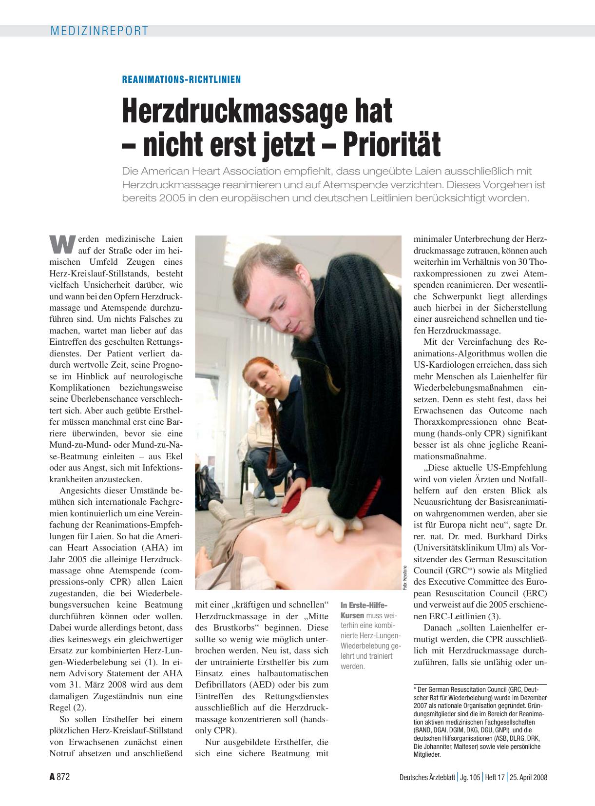 Vorschauseite 1: Reanimations-Richtlinien: Herzdruckmassage hat – nicht erst jetzt – Priorität