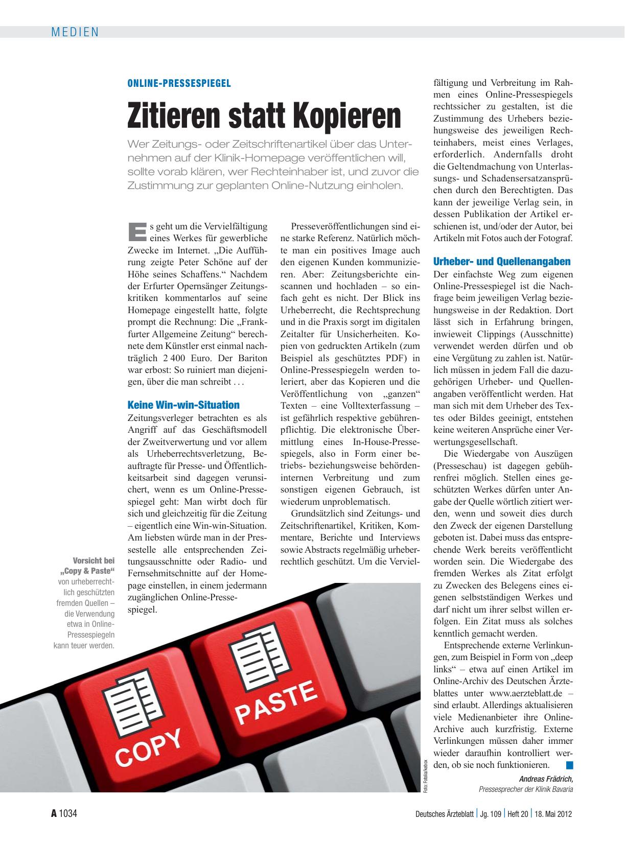 Vorschauseite 1: Online-Pressespiegel: Zitieren statt Kopieren