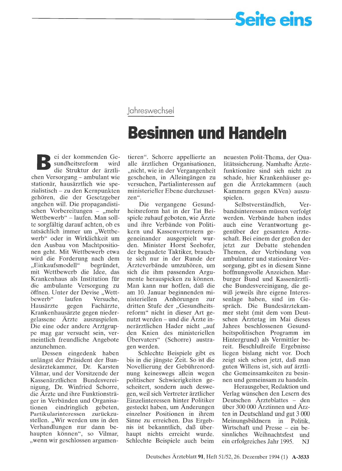 Vorschauseite 1: Jahreswechsel: Besinnen und Handeln
