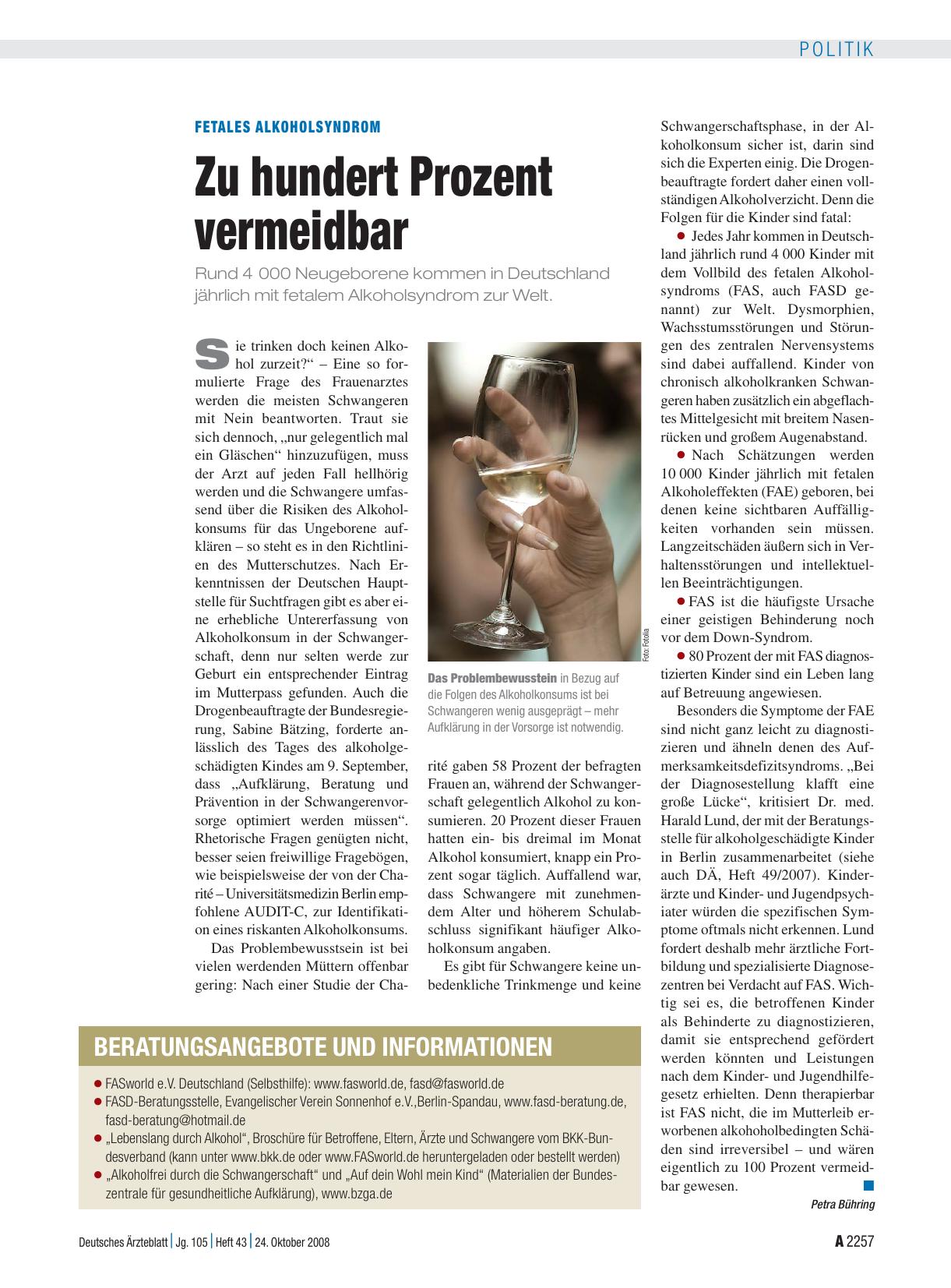 Vorschauseite 1: Fetales Alkoholsyndrom: Zu hundert Prozent vermeidbar