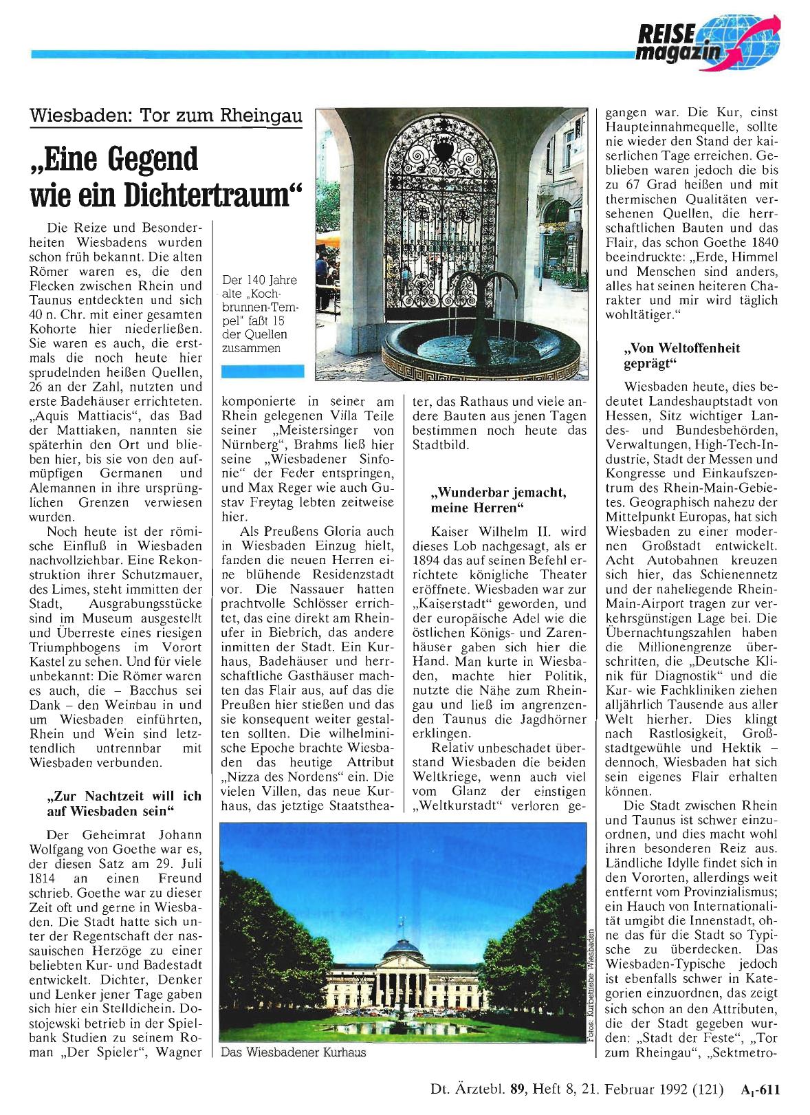 Vorschauseite 1: Wiesbaden: Tor zum Rheingau „Eine Gegend wie ein Dichtertraum“