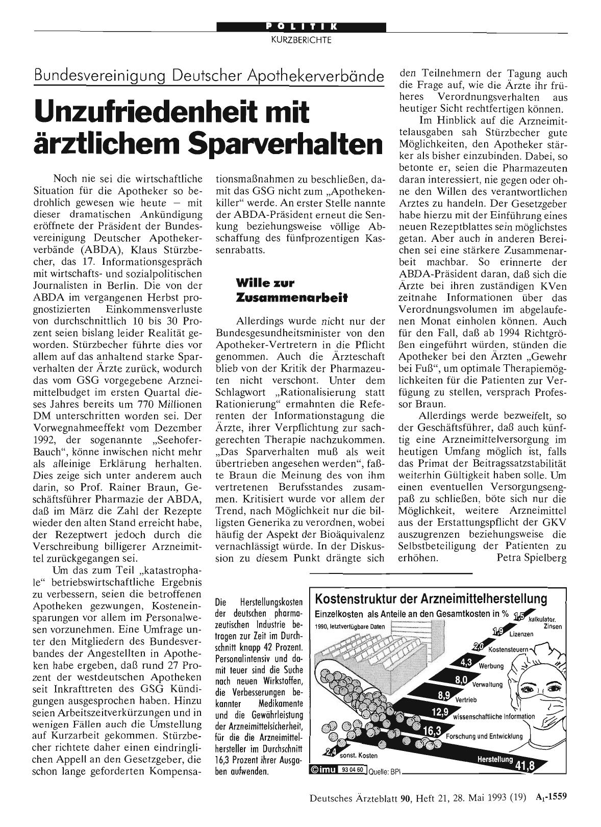 Vorschauseite 1: Bundesvereinigung Deutscher Apothekerverbände: Unzufriedenheit mit ärztlichem Sparverhalten