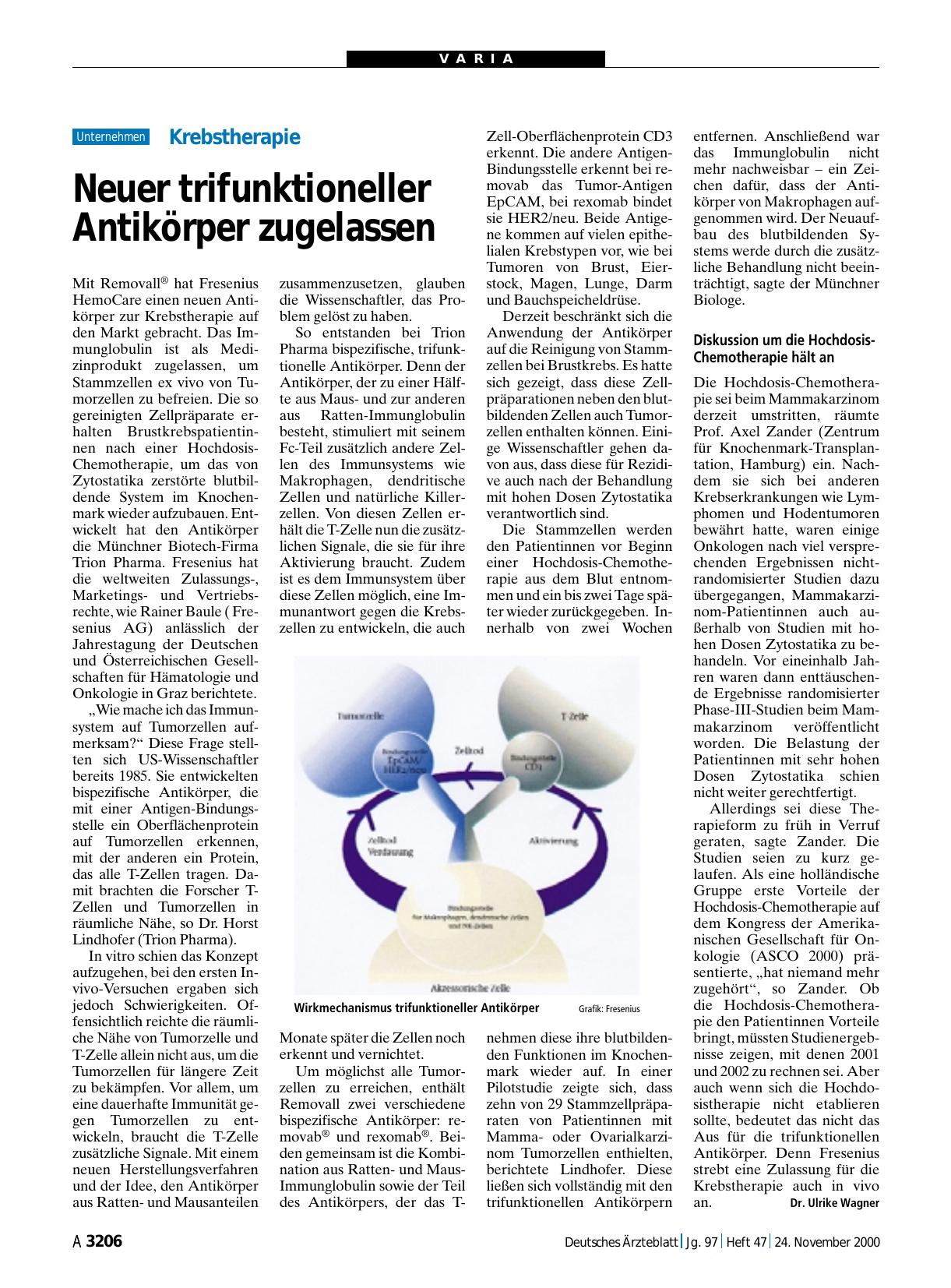 Vorschauseite 1: Krebstherapie: Neuer trifunktioneller Antikörper zugelassen