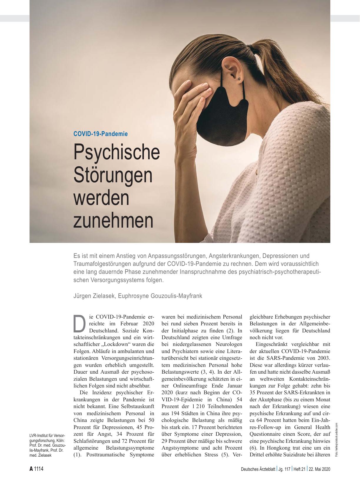 Vorschauseite 1: COVID-19-Pandemie: Psychische Störungen werden zunehmen