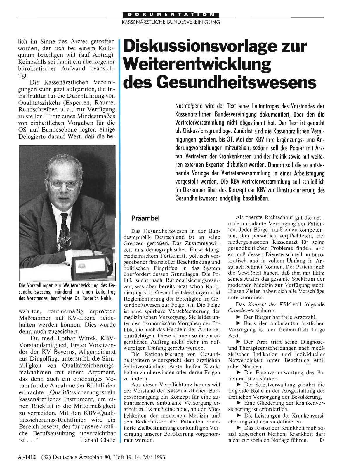 Vorschauseite 1: Diskussionsvorlage zur Weiterentwicklung des Gesundheitswesens