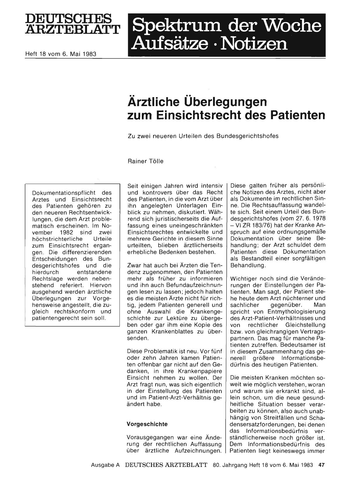 Vorschauseite 1: Ärztliche Überlegungen zum Einsichtsrecht des Patienten