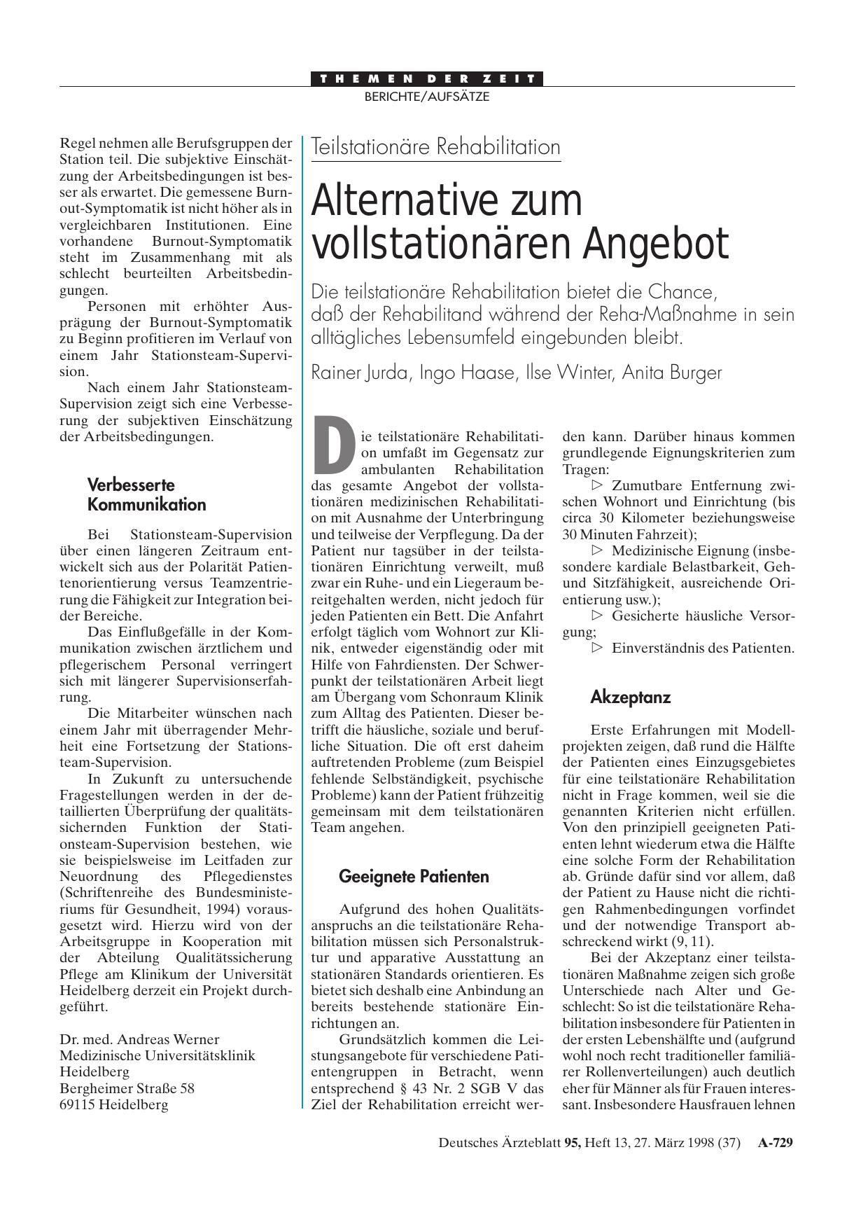 Vorschauseite 1: Teilstationäre Rehabilitation: Alternative zum vollstationären Angebot