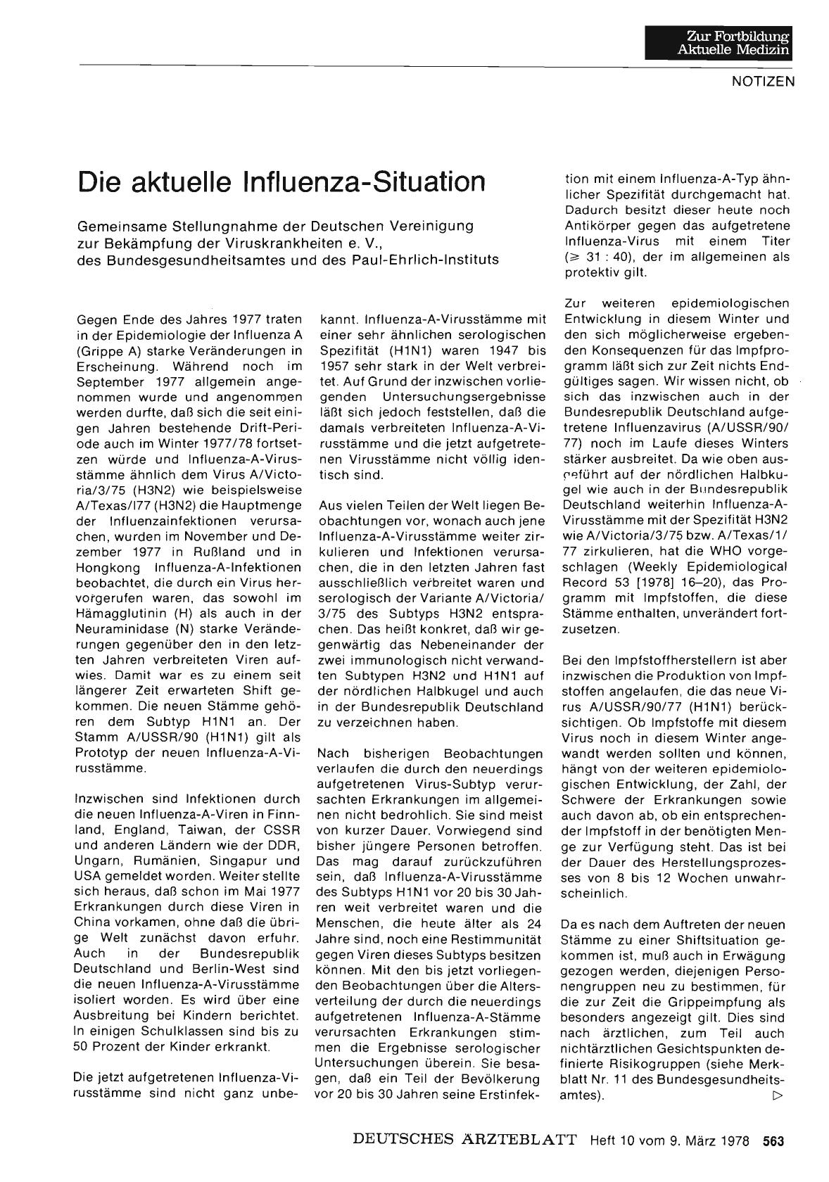 Vorschauseite 1: Die aktuelle Influenza-Situation