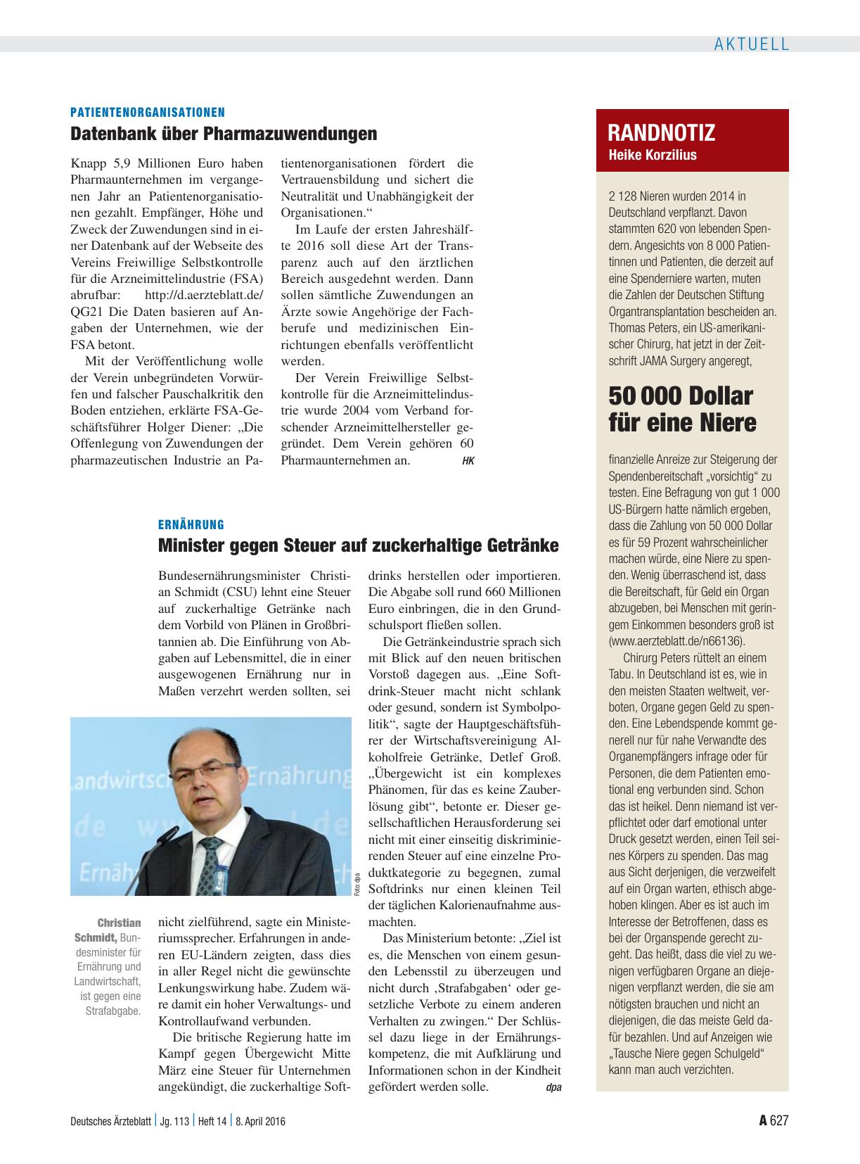 Vorschauseite 1: Randnotiz: 50 000 Dollar für eine Niere