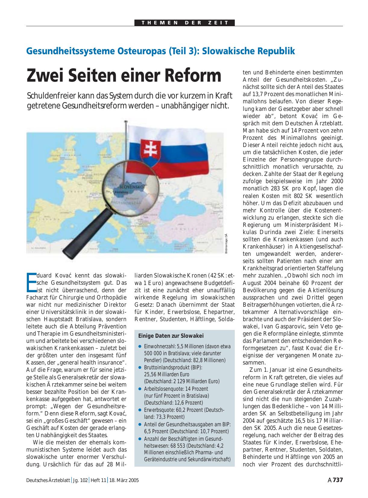 Vorschauseite 1: Gesundheitssysteme Osteuropas (Teil 3): Slowakische Republik – Zwei Seiten einer Reform
