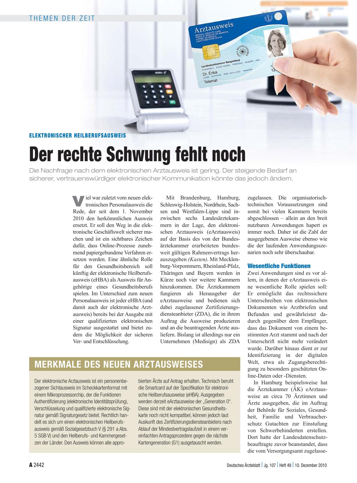 Vorschauseite 1: Elektronischer Heilberufsausweis: Der rechte Schwung fehlt noch