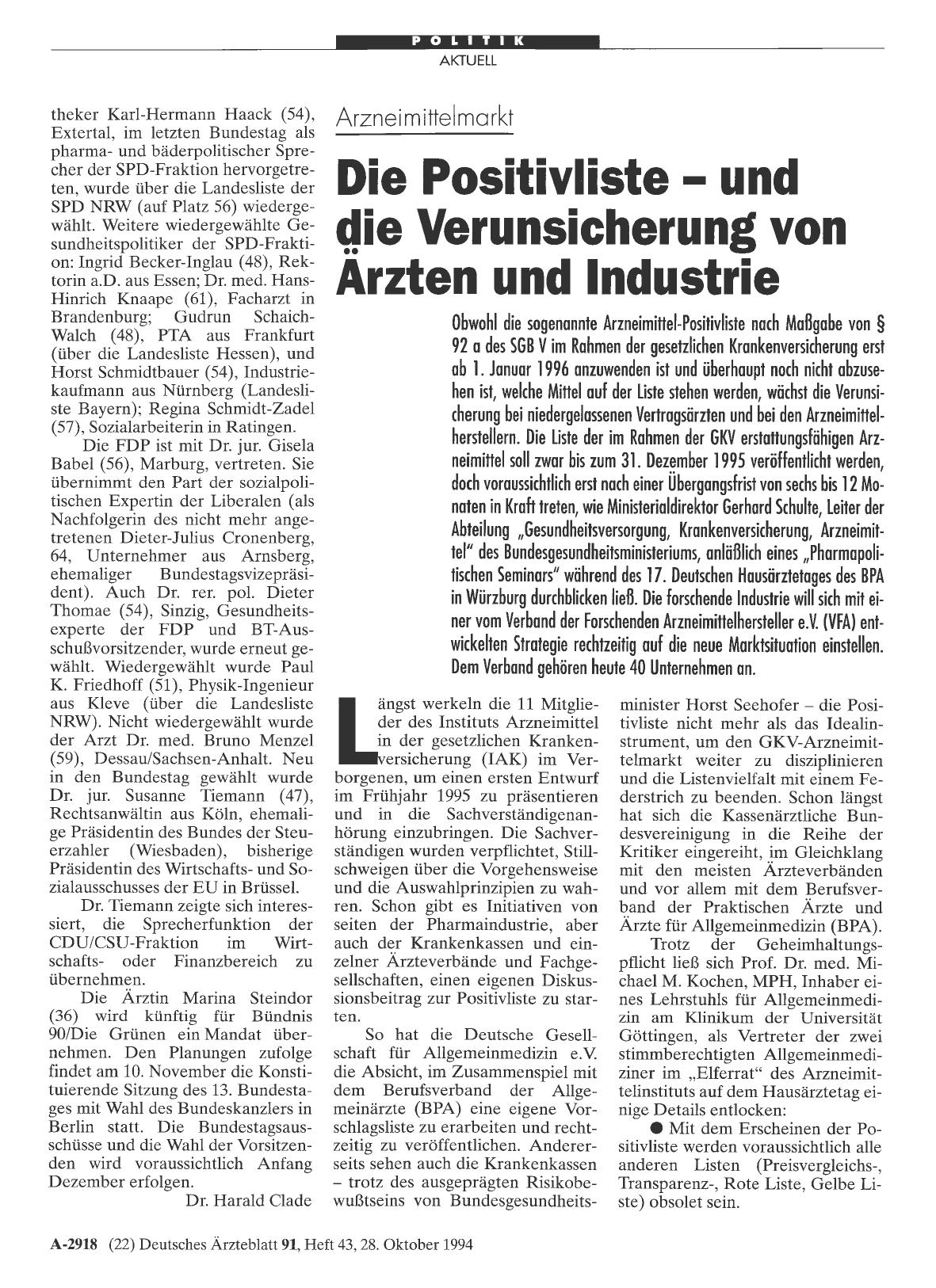 Vorschauseite 1: Arzneimittelmarkt: Die Positivliste und die Verunsicherung von Arzten und Industrie