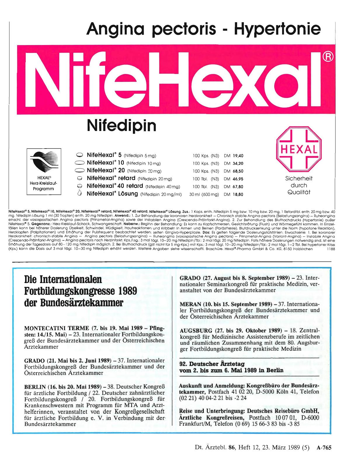 Vorschauseite 1: Die Internationalen Fortbildungskongresse 1989 der Bundesärztekammer
