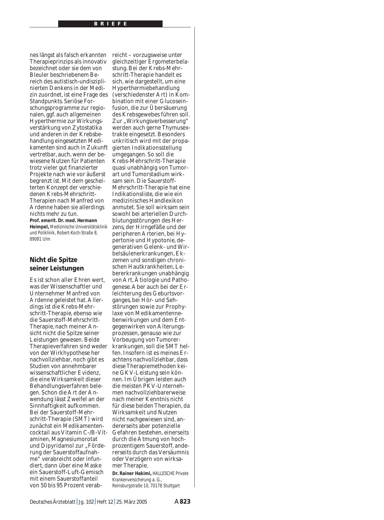Vorschauseite 1: Krebsforschung: Nicht die Spitze seiner Leistungen