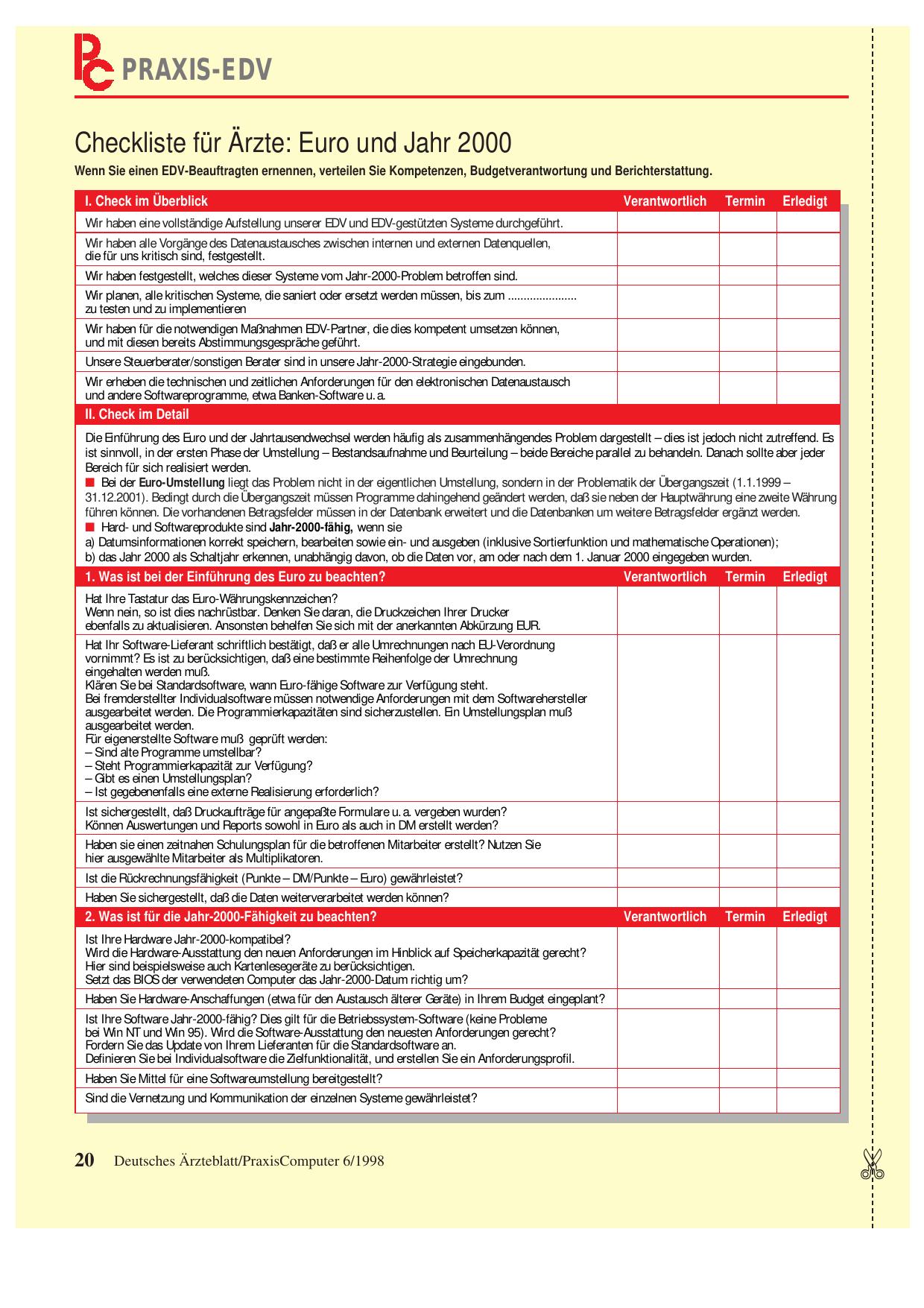Vorschauseite 1: Checkliste für Ärzte: Euro und Jahr 2000