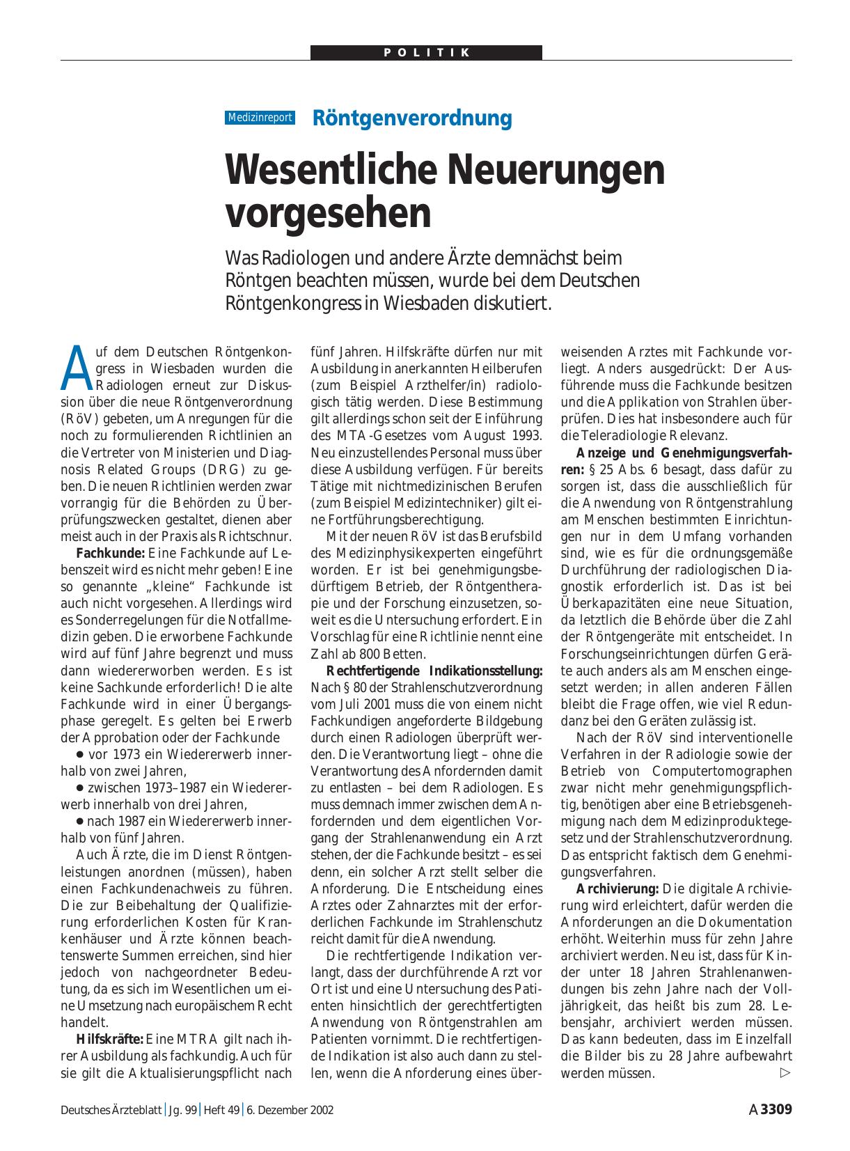 Vorschauseite 1: Röntgenverordnung: Wesentliche Neuerungen vorgesehen